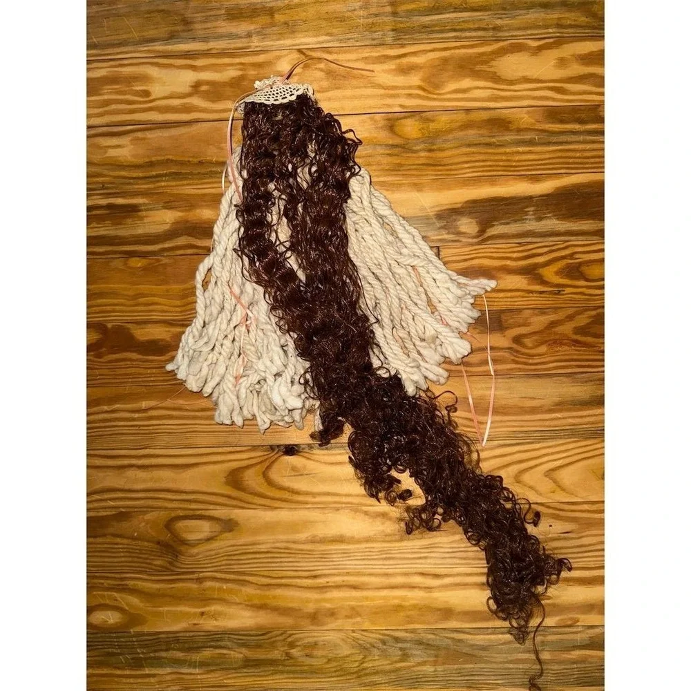 Handmade‎ Vintage Yarn Doll with Long Curly Hair & Crochet Hat
